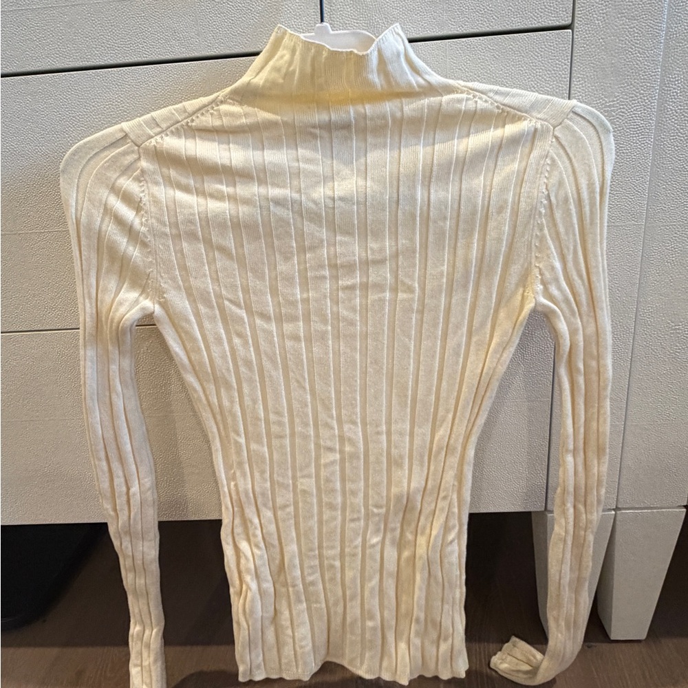 Cream Ribbed Turtleneck Sweater - Picture 3 of 4